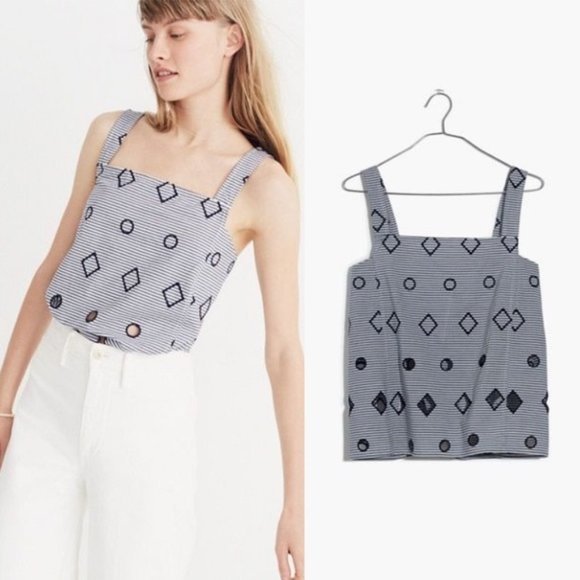 Madewell Tops - Madewell Embroidered Stripe Apron Top Cutouts SZ 2